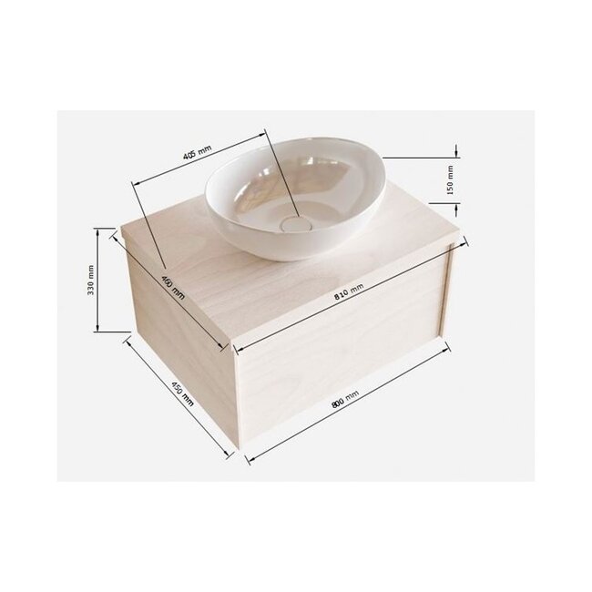 MONDIAZ Lush badkamermeubel 80cm eiken, 1 lade met waskom en kraangat optie