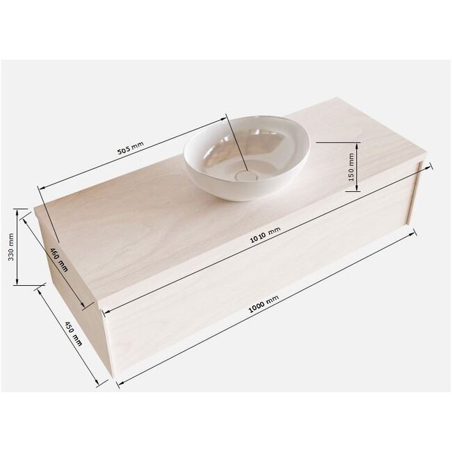 MONDIAZ LUSH badkamermeubel 100cm met waskom – midden - eikenlook, 1 lade  kraangat optie