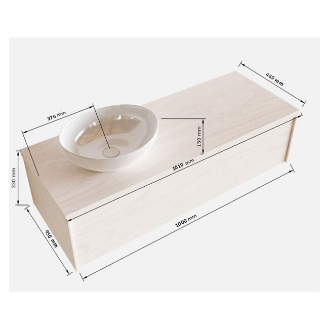 MONDIAZ LUSH badkamermeubel 100cm met waskom –links - eikenlook, 1 lade  kraangat optie