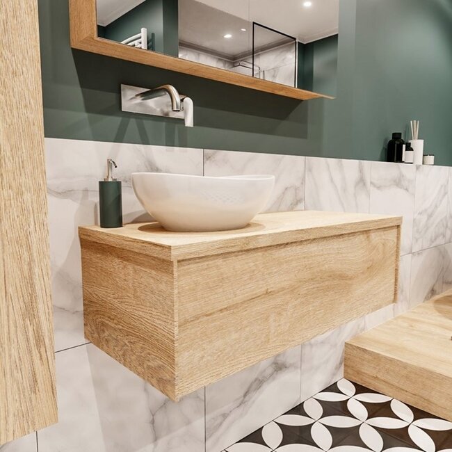 MONDIAZ LUSH badkamermeubel 100cm met waskom –links - eikenlook, 1 lade  kraangat optie