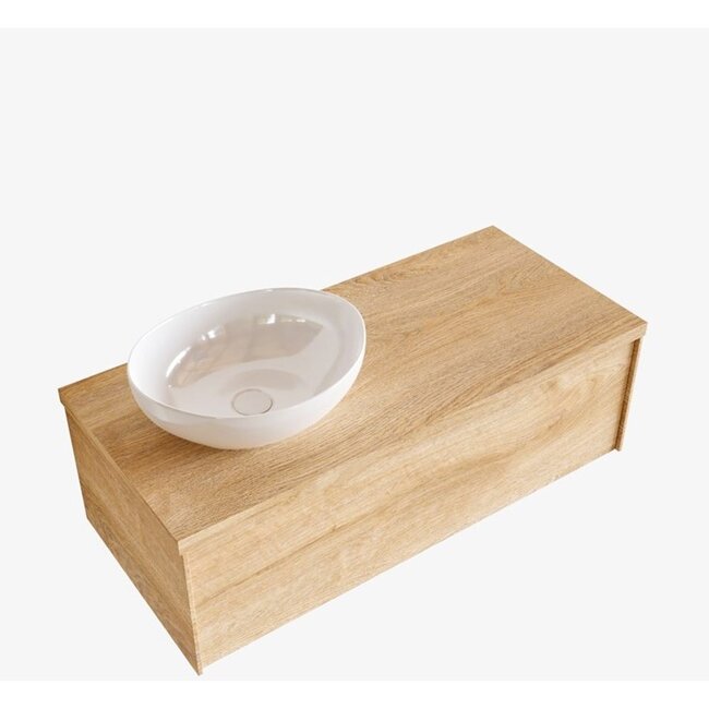 MONDIAZ LUSH badkamermeubel 100cm met waskom –links - eikenlook, 1 lade  kraangat optie