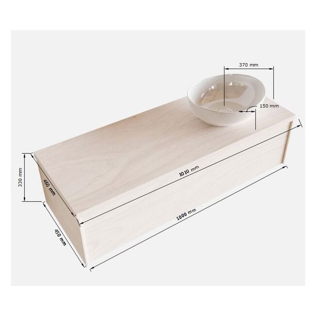 MONDIAZ LUSH badkamermeubel 100cm eikenlook met waskom –rechts -  1 lade  kraangat optie