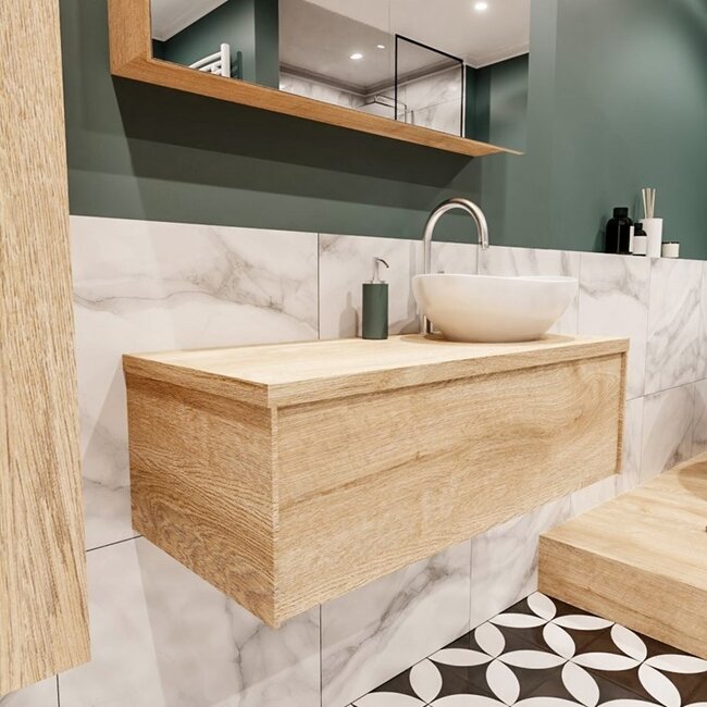 MONDIAZ LUSH badkamermeubel 100cm eikenlook met waskom –rechts -  1 lade  kraangat optie