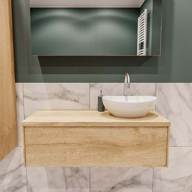 MONDIAZ LUSH badkamermeubel 100cm eikenlook met waskom –rechts -  1 lade  kraangat optie