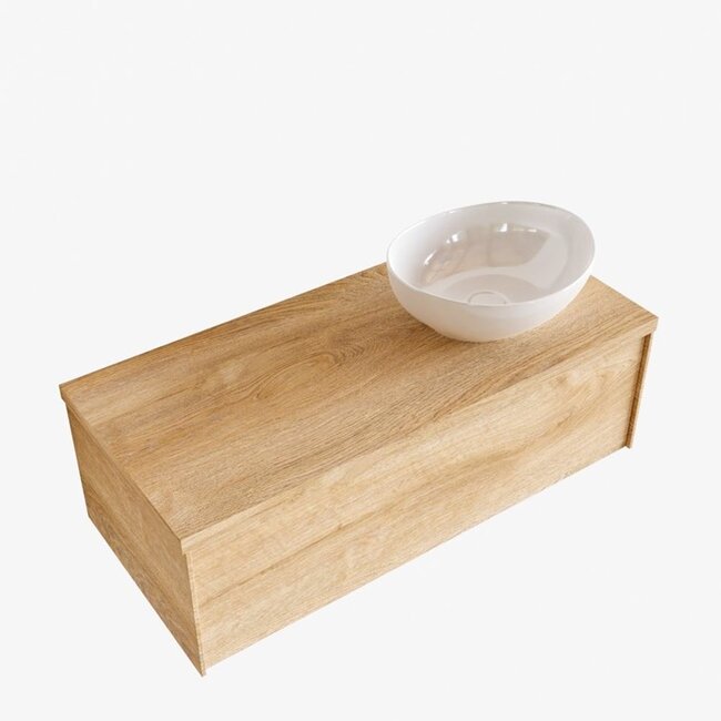 MONDIAZ LUSH badkamermeubel 100cm eikenlook met waskom –rechts -  1 lade  kraangat optie