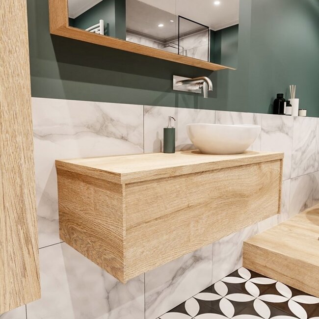 MONDIAZ LUSH badkamermeubel 100cm eikenlook met waskom –rechts -  1 lade  kraangat optie