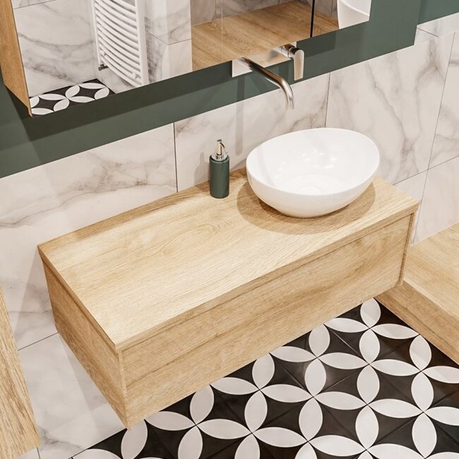 MONDIAZ LUSH badkamermeubel 100cm eikenlook met waskom –rechts -  1 lade  kraangat optie