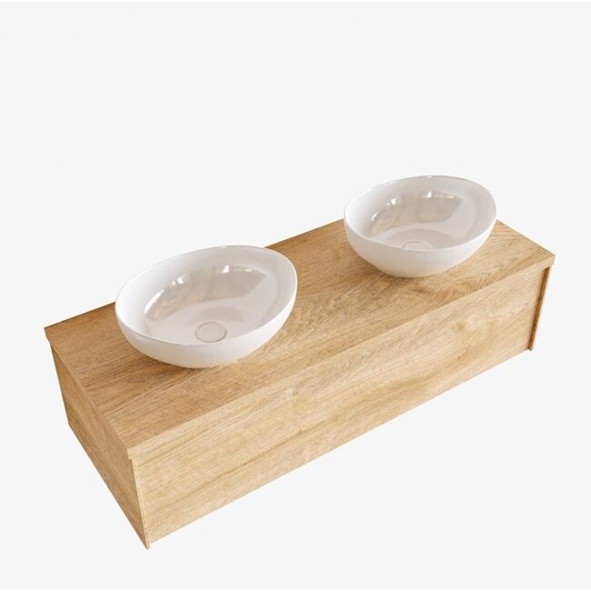 MONDIAZ eiken  houtlook badkamermeubel 120cm met waskommen, 1 lade  kraangat optie