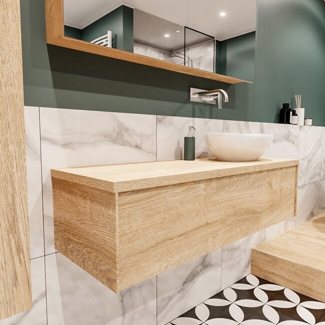 MONDIAZ LUSH badkamermeubel 120cm met waskom –rechts - eiken houtlook, 1 lade  kraangat optie