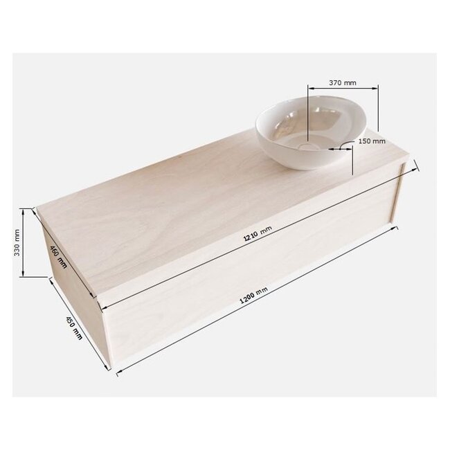 MONDIAZ LUSH badkamermeubel 120cm met waskom –rechts - eiken houtlook, 1 lade  kraangat optie