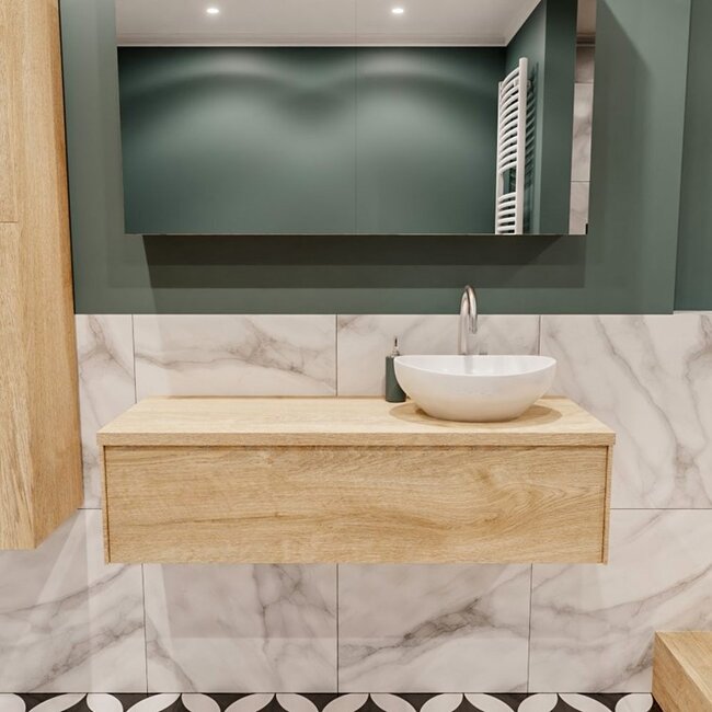 MONDIAZ LUSH badkamermeubel 120cm met waskom –rechts - eiken houtlook, 1 lade  kraangat optie