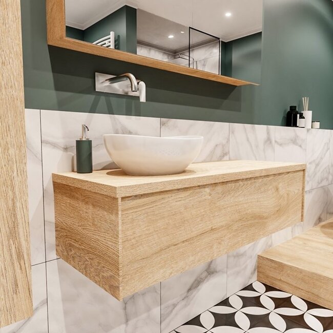 MONDIAZ LUSH badkamermeubel 120cm met waskom –links - houtlook, 1 lade  kraangat optie