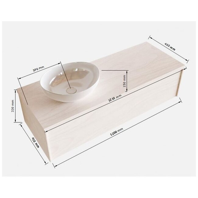 MONDIAZ LUSH badkamermeubel 120cm met waskom –links - houtlook, 1 lade  kraangat optie