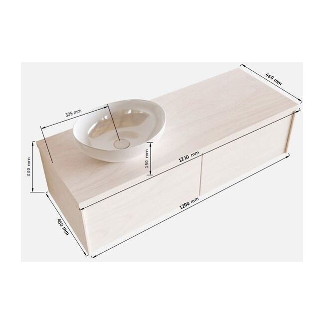 MONDIAZ LUSHbadkamermeubel houtlook 120cm met waskom recht - 2 lades - kraangat optie  - Copy