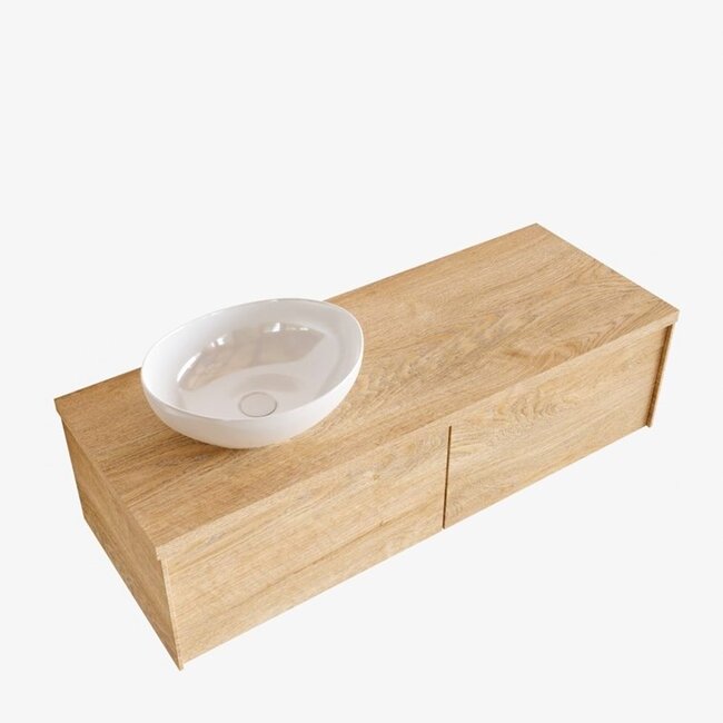 MONDIAZ LUSHbadkamermeubel houtlook 120cm met waskom recht - 2 lades - kraangat optie  - Copy