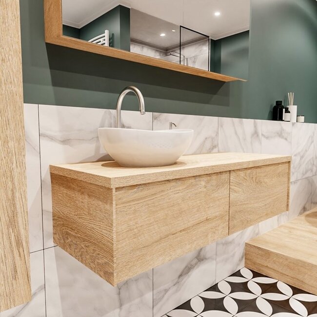 MONDIAZ LUSHbadkamermeubel houtlook 120cm met waskom recht - 2 lades - kraangat optie  - Copy