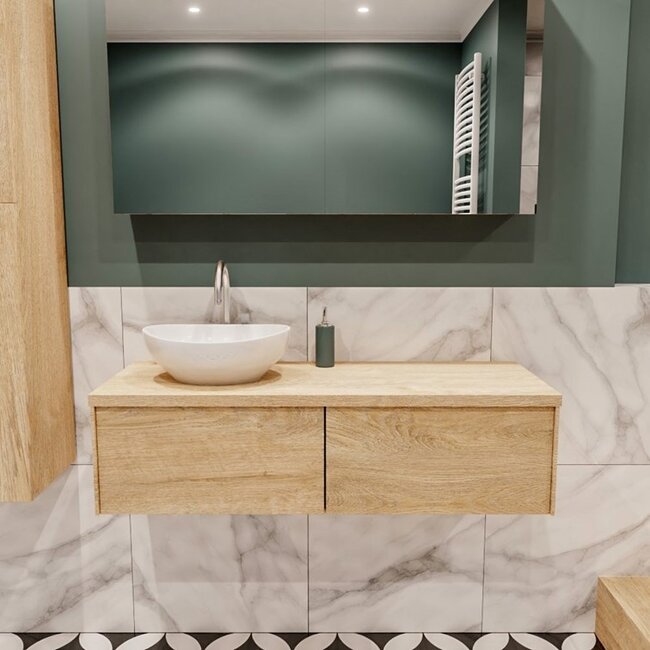 MONDIAZ LUSHbadkamermeubel houtlook 120cm met waskom recht - 2 lades - kraangat optie  - Copy