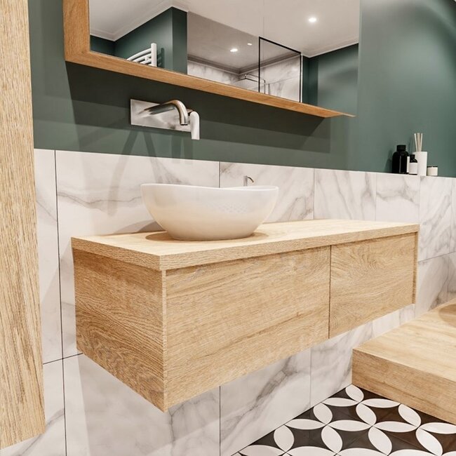 MONDIAZ LUSHbadkamermeubel houtlook 120cm met waskom recht - 2 lades - kraangat optie  - Copy