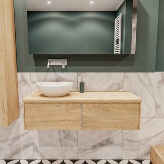 MONDIAZ badkamermeubel 120cm  houtlook met waskom 2 lades