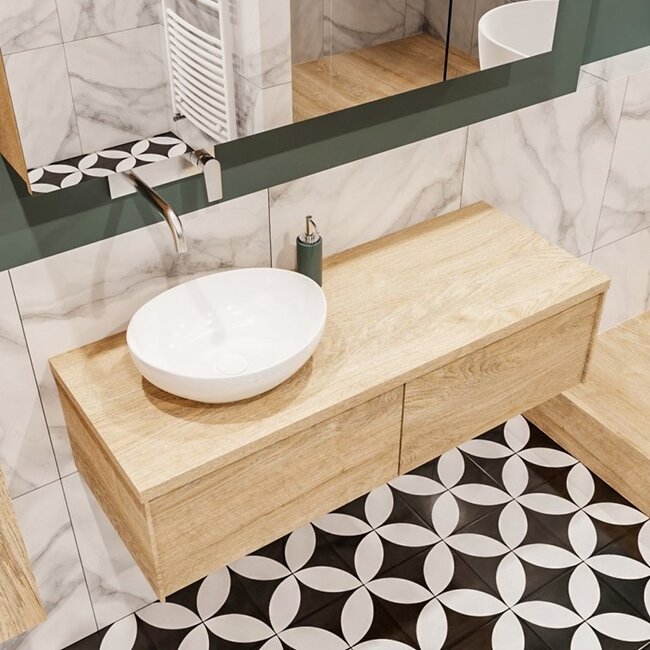 MONDIAZ LUSHbadkamermeubel houtlook 120cm met waskom recht - 2 lades - kraangat optie  - Copy