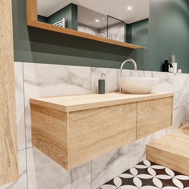 MONDIAZ LUSHbadkamermeubel houtlook 120cm met waskom recht - 2 lades - kraangat optie