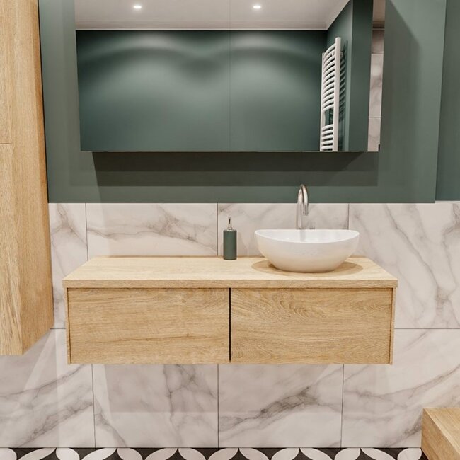 MONDIAZ LUSHbadkamermeubel houtlook 120cm met waskom recht - 2 lades - kraangat optie