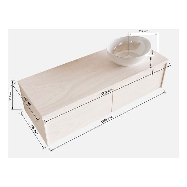 MONDIAZ LUSHbadkamermeubel houtlook 120cm met waskom recht - 2 lades - kraangat optie