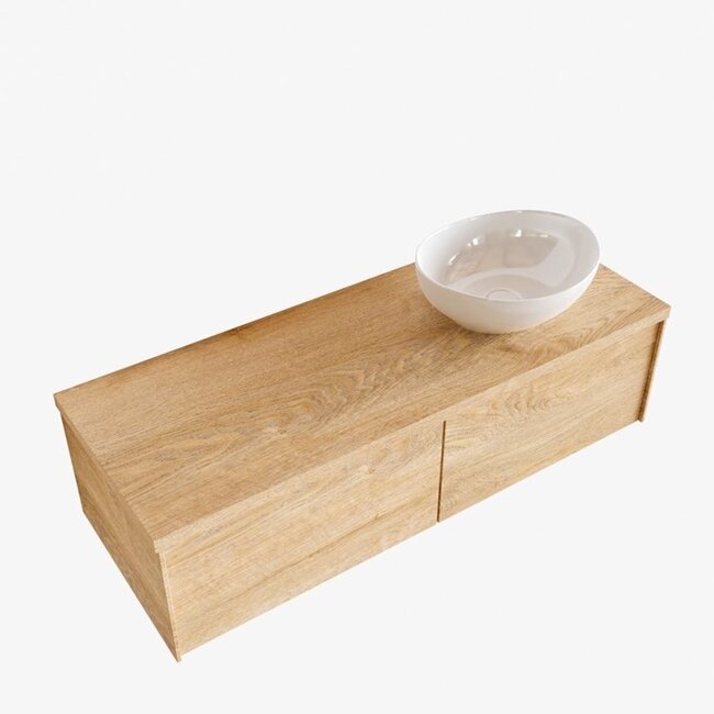 MONDIAZ LUSHbadkamermeubel houtlook 120cm met waskom recht - 2 lades - kraangat optie