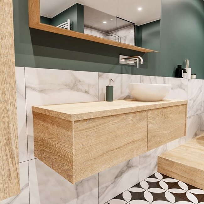 MONDIAZ LUSHbadkamermeubel houtlook 120cm met waskom recht - 2 lades - kraangat optie