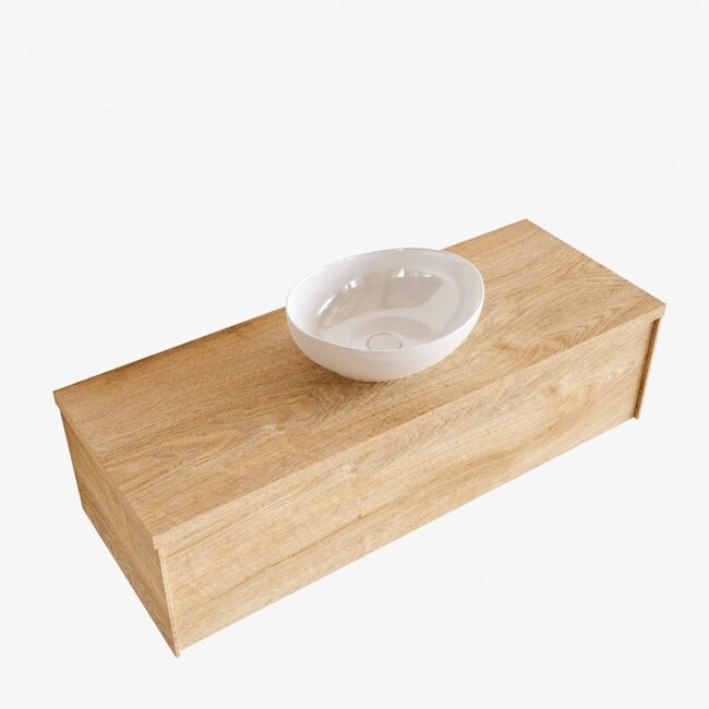 MONDIAZ LUSH badkamermeubel hout look 120cm met waskom –Midden-  1 lade  kraangat optie