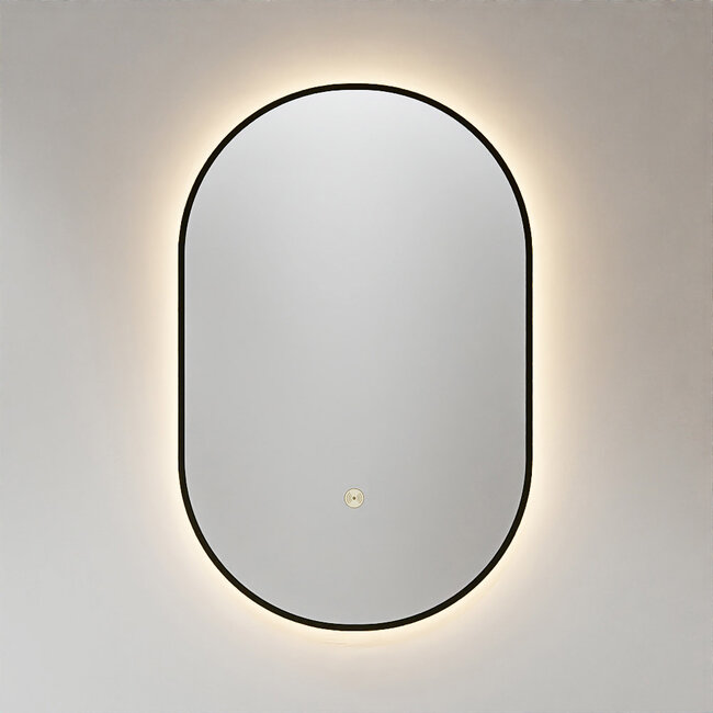 MONDIAZ GLOW spiegel ovaal met LED verlichting rondom. & inclusief bewegingsensor - in kleur Mat Zwart - 90 x45 x2,8 cm