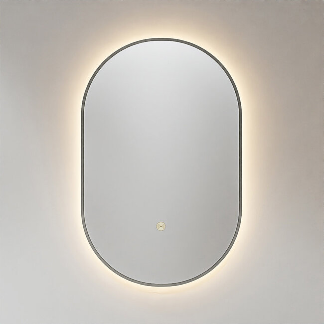 MONDIAZ GLOW spiegel ovaal met LED verlichting rondom. & inclusief bewegingsensor - in kleur Taupe - 90 x45 x2,8 cm