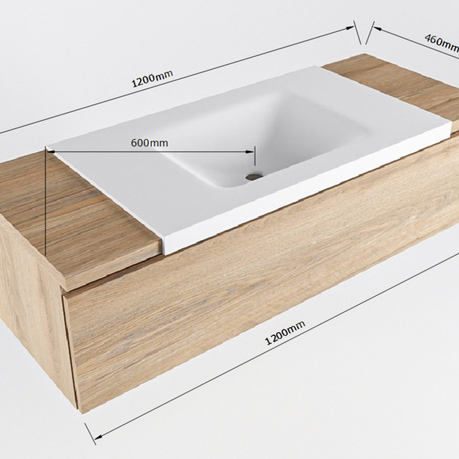 MONDIAZ   badkamermeubel houtlook 120cm  met wastafel 1 lade