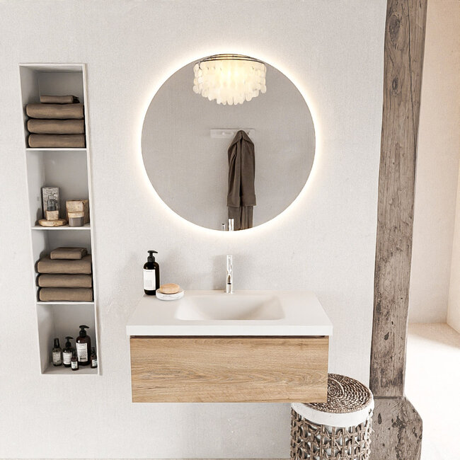 MONDIAZ   badkamermeubel 80cm met wastafel eiken look 1 lade met kraangat