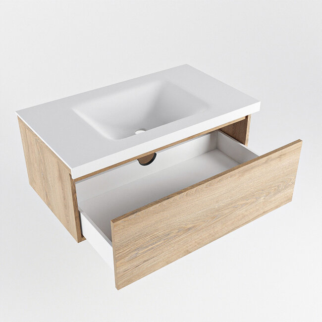 MONDIAZ   badkamermeubel 80cm met wastafel eiken look 1 lade met kraangat