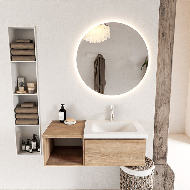 MONDIAZ   badkamermeubel 100cm met wastafel rechts Washed Oak met 1 lade met kraangat .