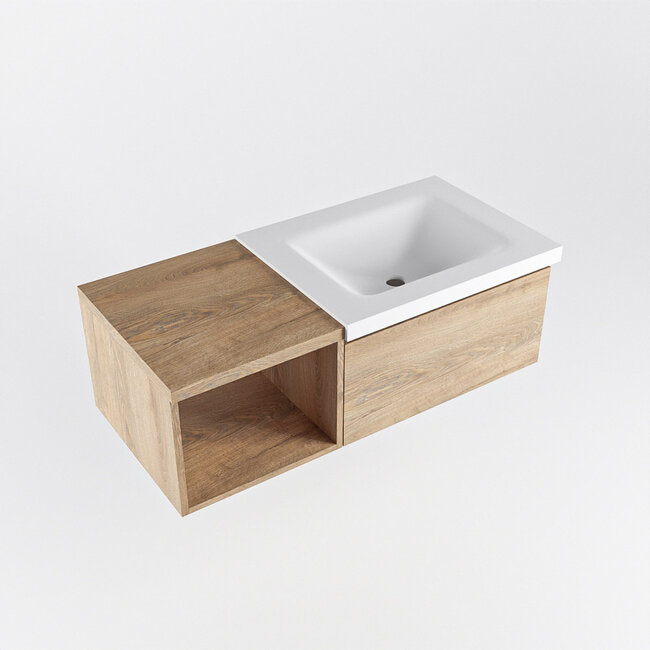MONDIAZ   badkamermeubel 100cm met wastafel rechts Washed Oak met 1 lade met kraangat .