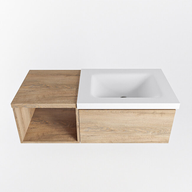 MONDIAZ   badkamermeubel 100cm met wastafel rechts Washed Oak met 1 lade met kraangat .