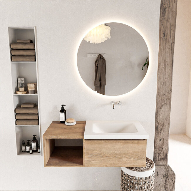 MONDIAZ   badkamermeubel 100cm met wastafel rechts Washed Oak met 1 lade.