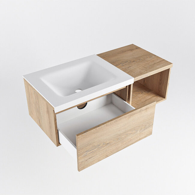 MONDIAZ   badkamermeubel 100cm met wastafel links Washed Oak met 1 lade met kraangat .