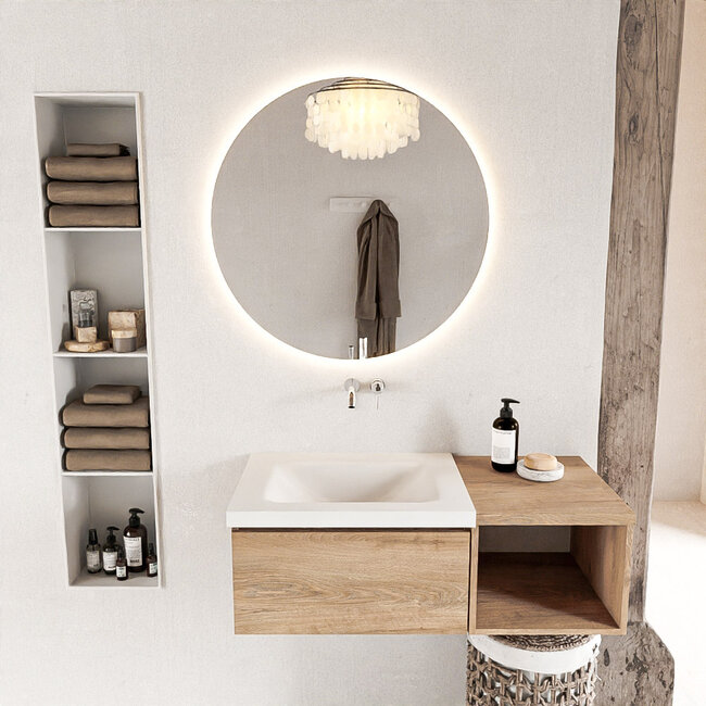 MONDIAZ   badkamermeubel 100cm met wastafel links Washed Oak met 1 lade.