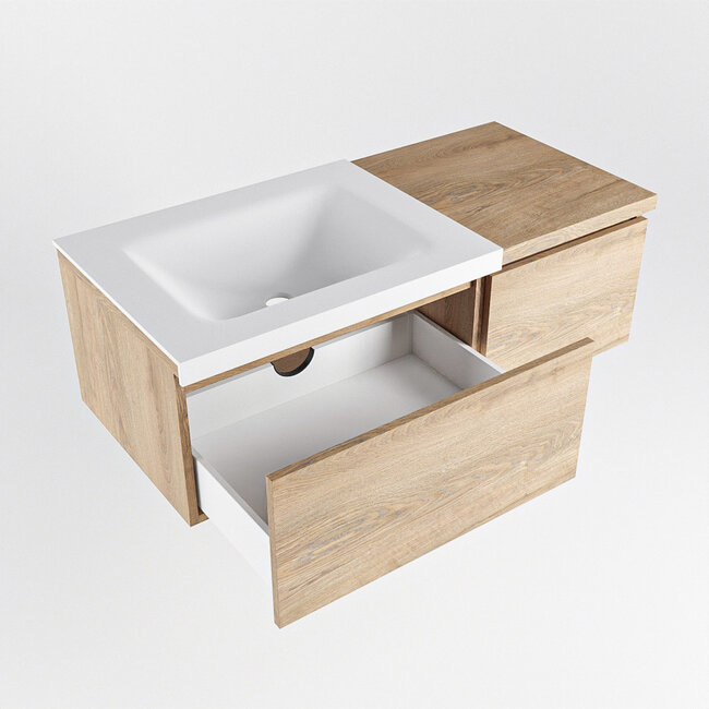 MONDIAZ   badkamermeubel 100cm met wastafel links houtlook eiken met 2 lades.