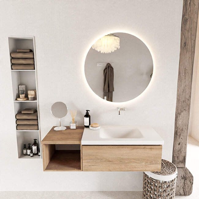 MONDIAZ   badkamermeubel 120cm houtlook met wastafel wastafel rechts met 1 lade.