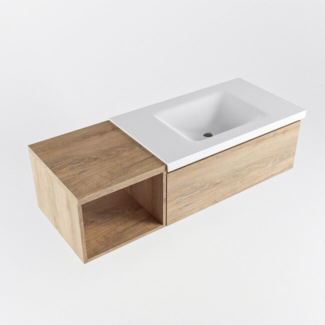 MONDIAZ   badkamermeubel 120cm houtlook met wastafel wastafel rechts met 1 lade.