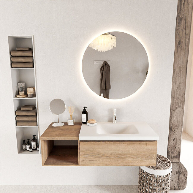 MONDIAZ   houten badkamermeubel 120cm met kraangat. Eikenlook met 1 lade.