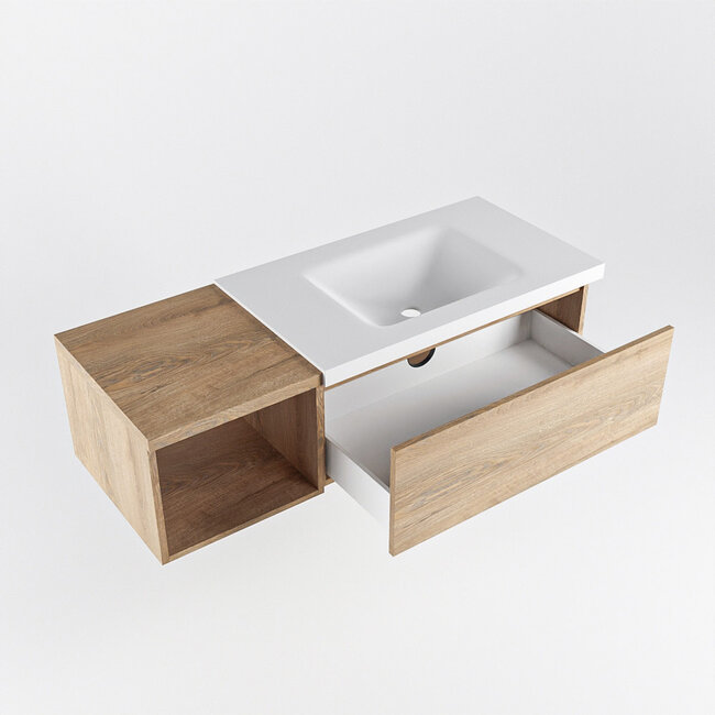 MONDIAZ   houten badkamermeubel 120cm met kraangat. Eikenlook met 1 lade.