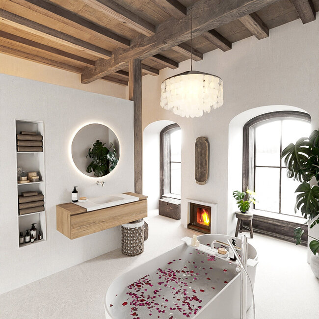 MONDIAZ   badkamermeubel houtlook 120cm  met wastafel 1 lade