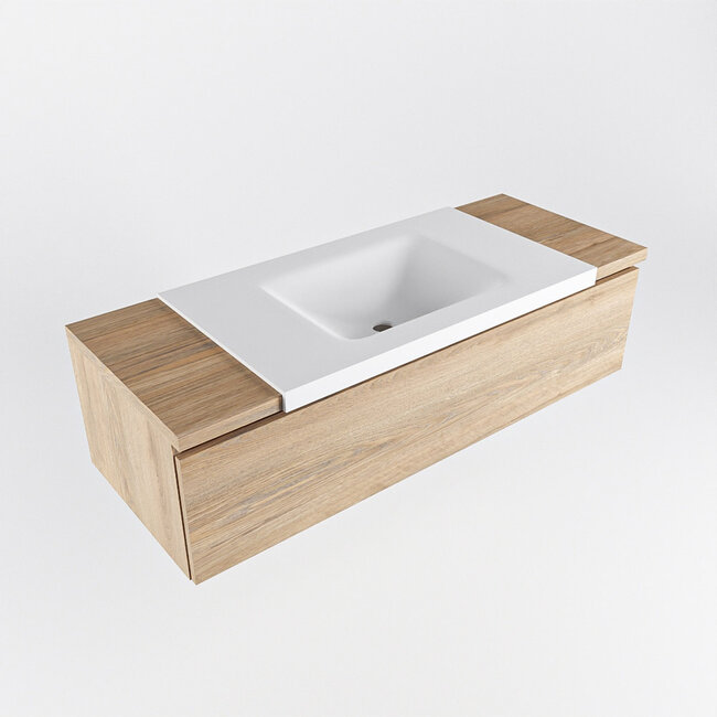 MONDIAZ   badkamermeubel 120cm eikenlook met witte wastafelmet kraangat