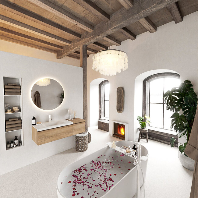 MONDIAZ   badkamermeubel 120cm met wastafel wit en kraangat met 2 lades.