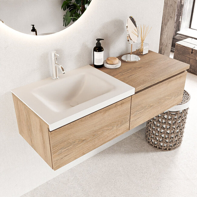 MONDIAZ   badmeubel 120cm houtlook met wastafel wastafel. 2 lades. Wastafel links 1 kraangat